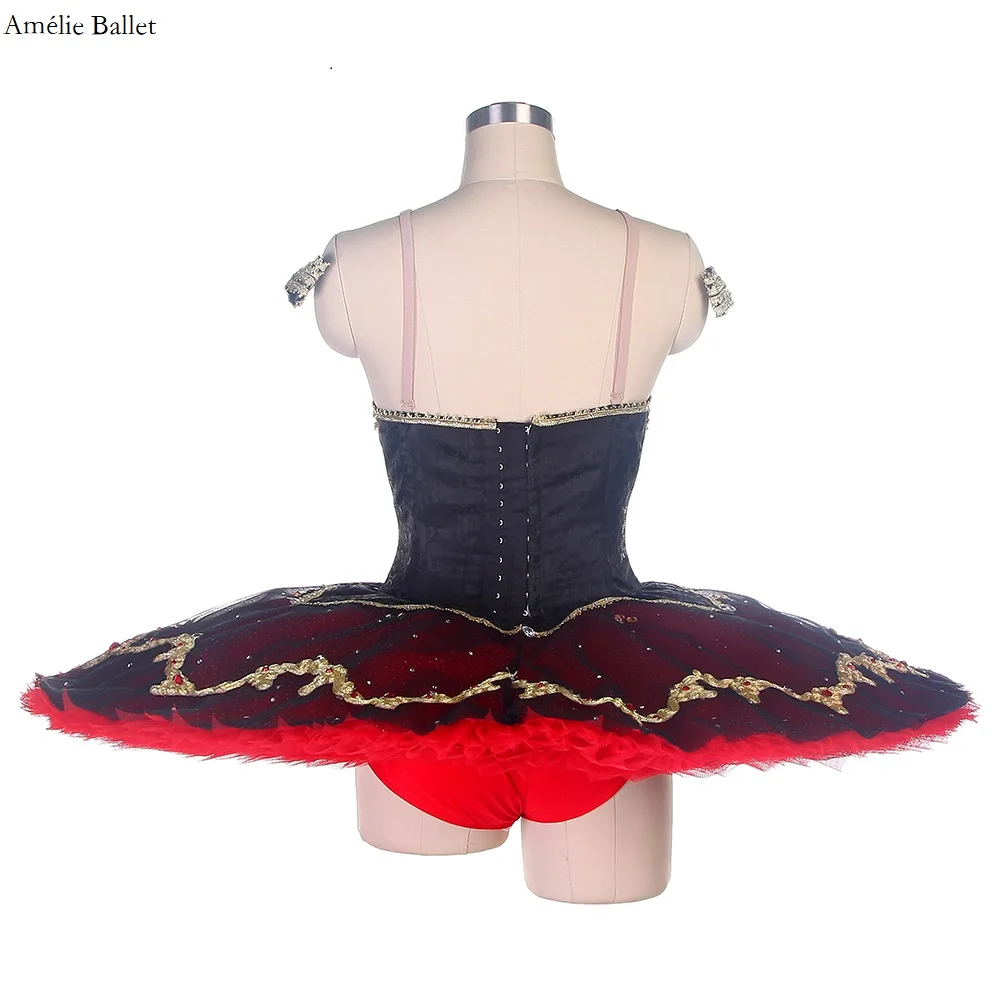 B22147 Black Spandex Bodice Professional Ballet Dance Tutu With 10 Layers Red Platter Tutu For Girls&Women Ballerina Dresses