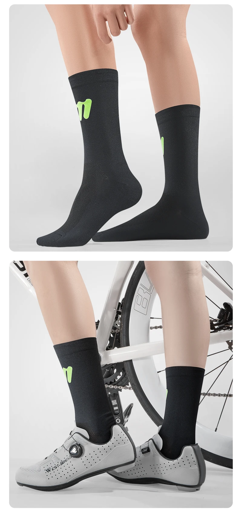 WEST BIKING Fahrradsocken Atmungsaktiv Hochelastisch Leuchtend Nacht-Fahrradsocken für Männer Frauen Outdoor-Sport-Fußbekleidung 1/2/3 Paar – Detail 13