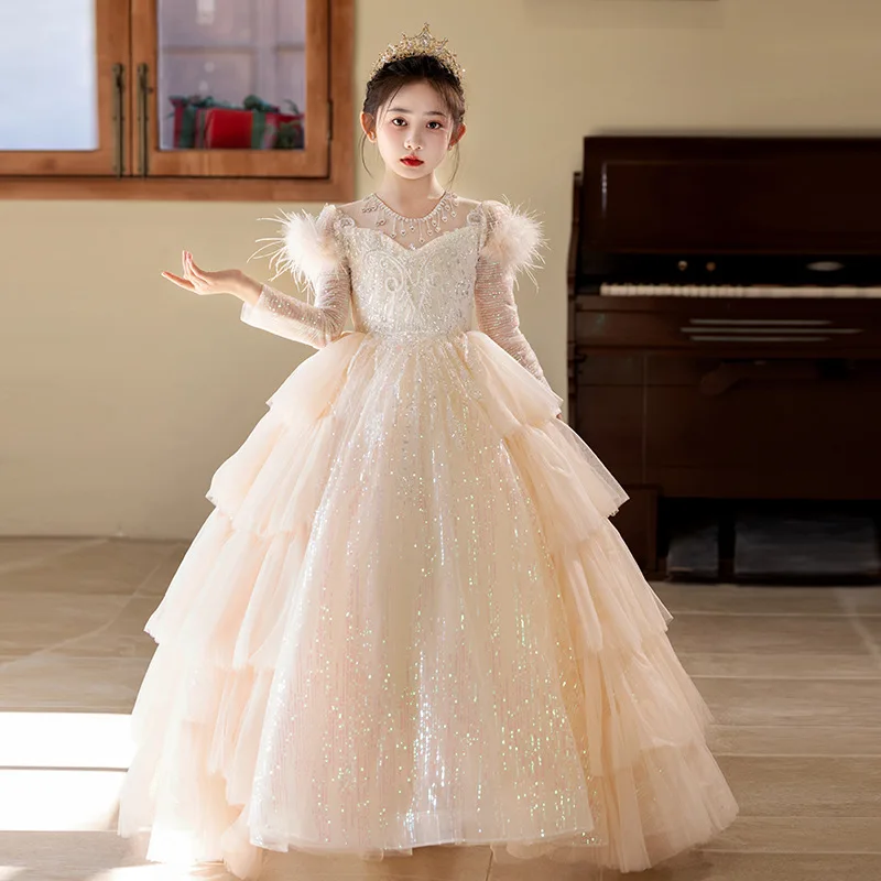 Children's High-End Feel ' Light Luxury Princess Little Girls' Catwalk Birthday Host Piano Performance Dress Su
