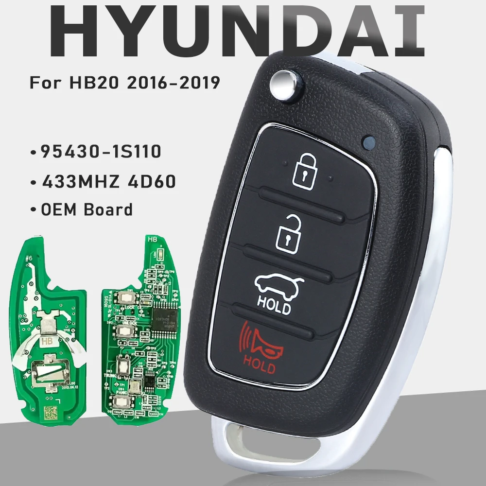 

KEYECU P/N: 95430-1S110 (плата OEM) для Hyundai HB20 2016 2017 2018 2019 434 МГц 4D60 80 бит откидной пульт дистанционного управления 4 кнопки брелок