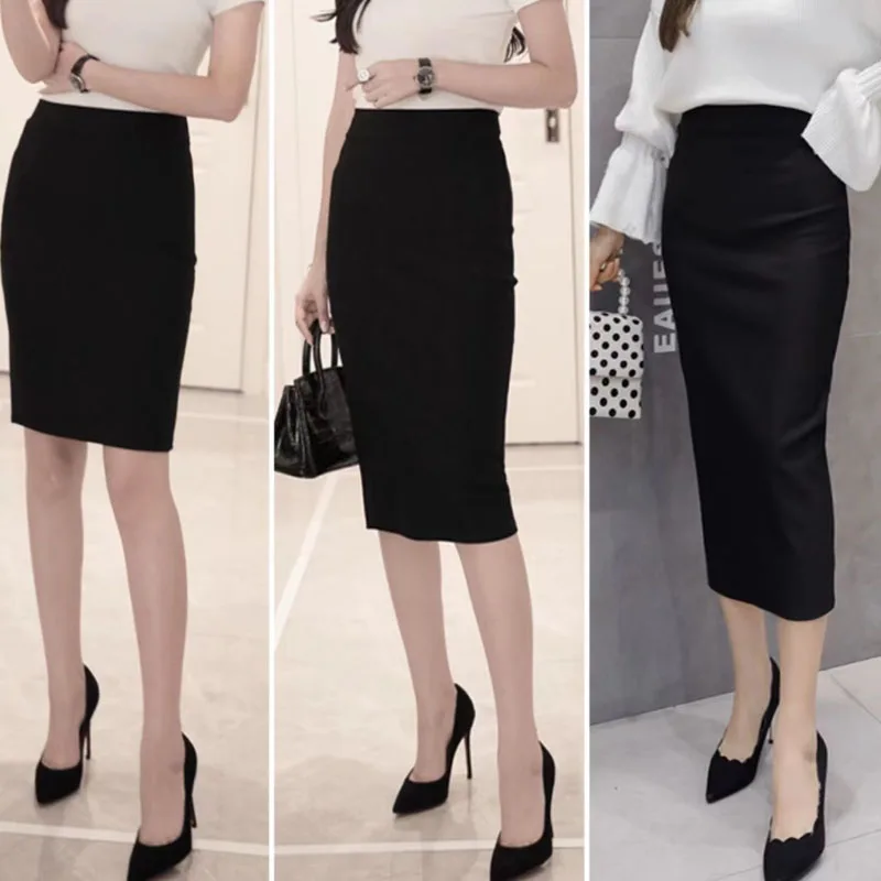 

Women's Short Skirt Spring, Summer And Autumn Black Red Split Professional Bag Hip Skirt High Waist Elastic Thin One-step Skirt