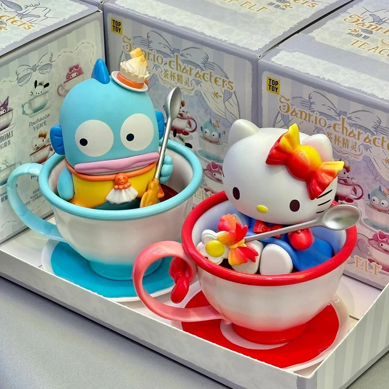 Figura de acción de la serie de elfo de la taza de té Sanrio, Kuromi My Melody, Pochacco, Cinnamoroll, Hangyodon, modelo de muñeca de Anime, juguetes de regalo