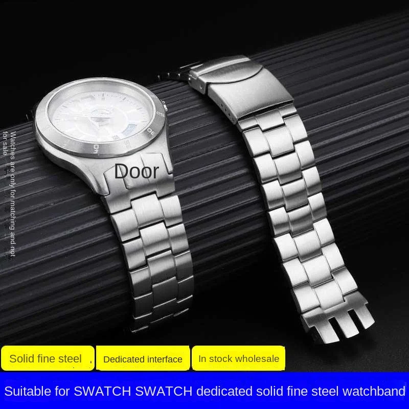 For Swatch YTS401 402 403G 409 713 YTB400 curved end solid stainless steel watch strap 20mm Folding buckle Metal watchband chain