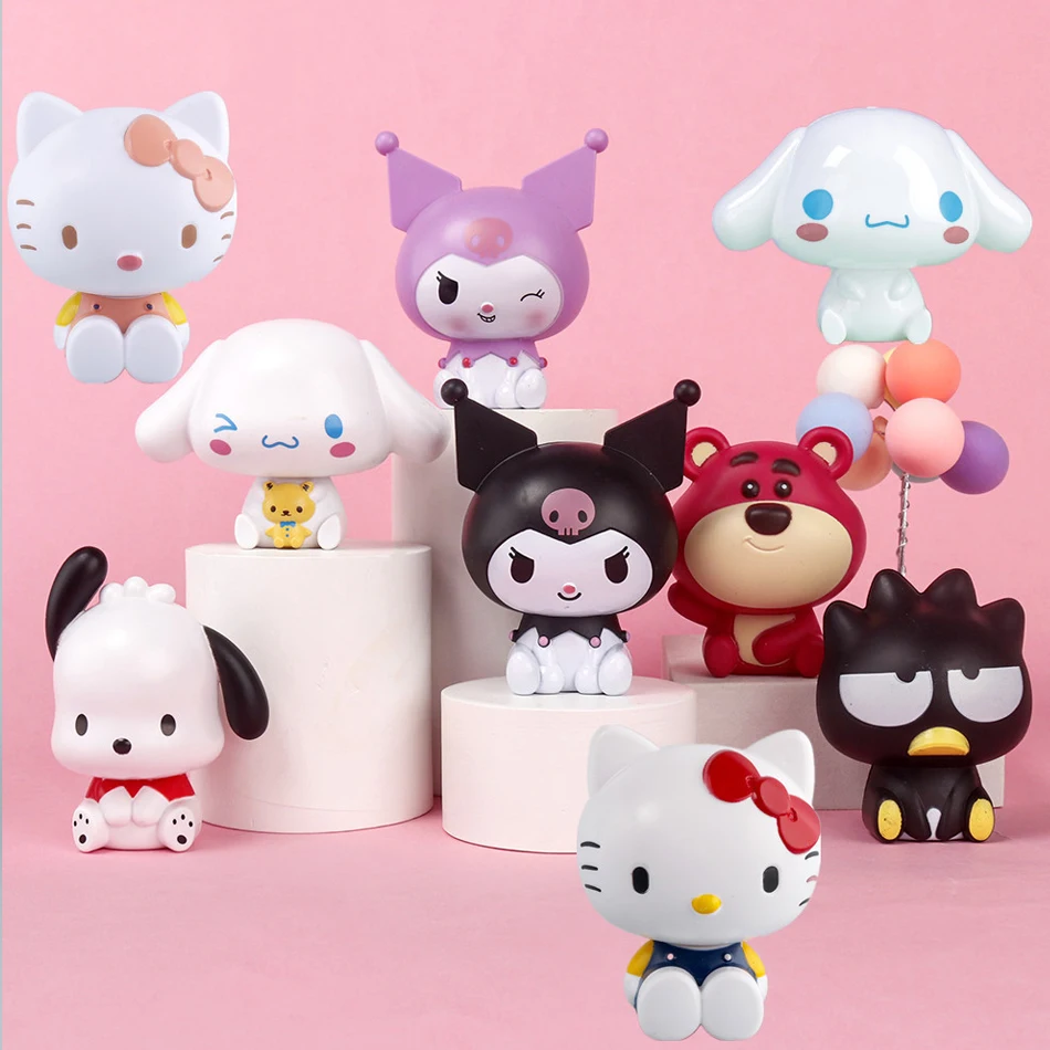 Sanrio kuromi cinnamoroll pachacco modelo q versão boneca de cabeça grande anime desenho animado decoração de bolo de aniversári