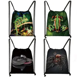 Reptiles Animal Snake Frog Chameleon Drawstring Bag Spider Men Storage Bags for Travel Teenager Casual Backpack Bookbag