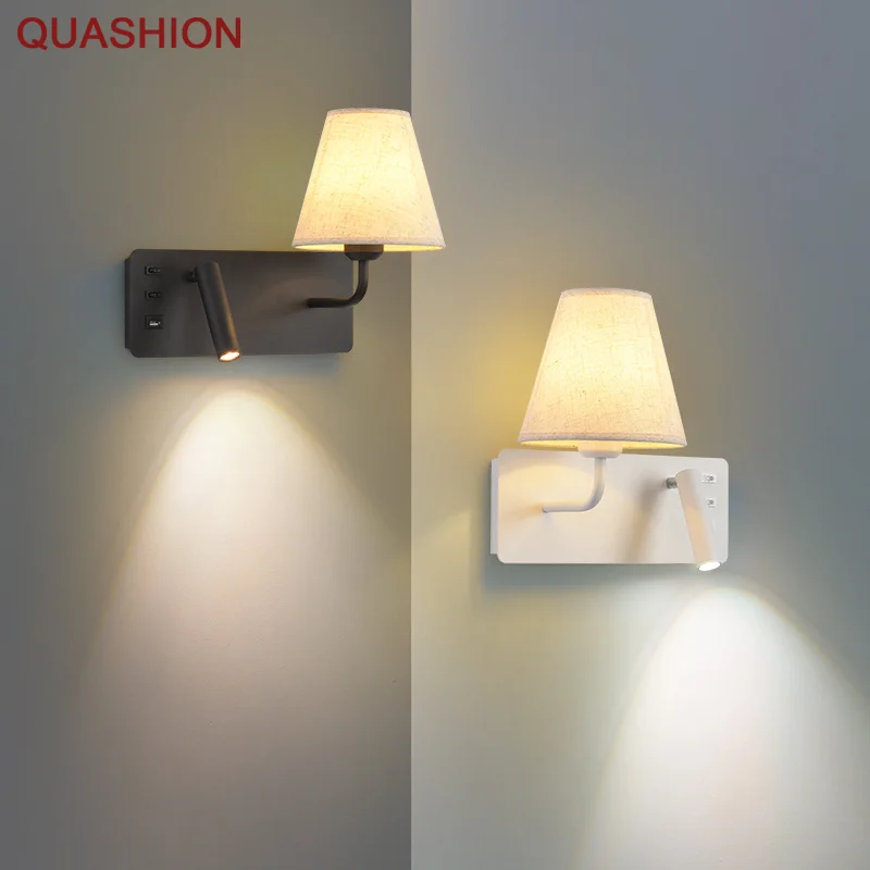 

Modern Simple Bedroom Headboard Reading Wall Lamp LED Eye Protection Children's Reading Wall Light With USB Switch And Spotlight