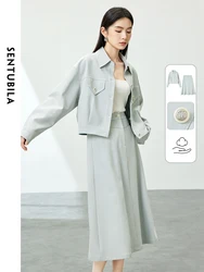 SENTUBILA Women Spring Two Piece Outfits Skirt Set 2024 Casual Fashion Drop Sleeve Shirt Jacket A-line Skirt Female 141Z53193