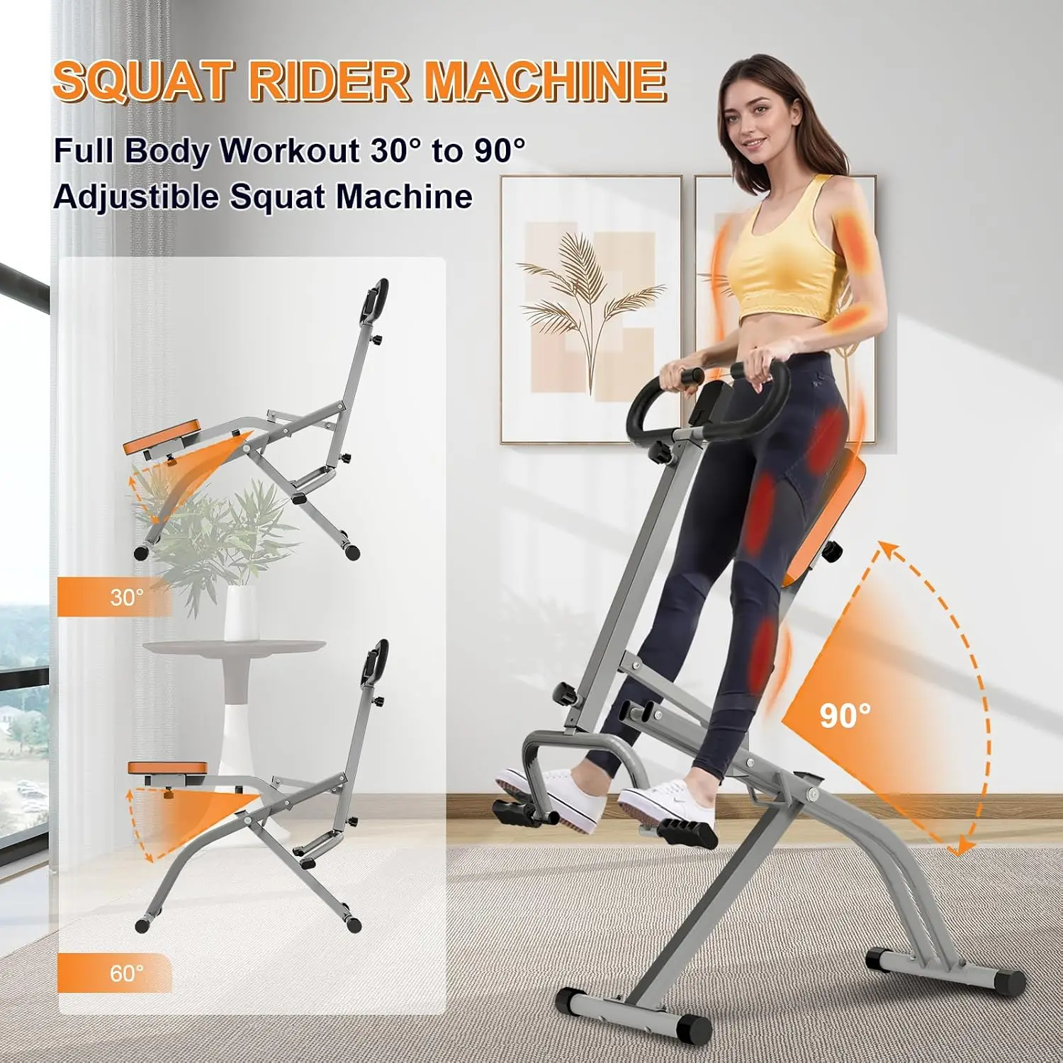Home Squat Machine Ab Workout Equipment 265lbs Loading Capacity Foldable Rowing Machines Adjustable Resistance Bands Display