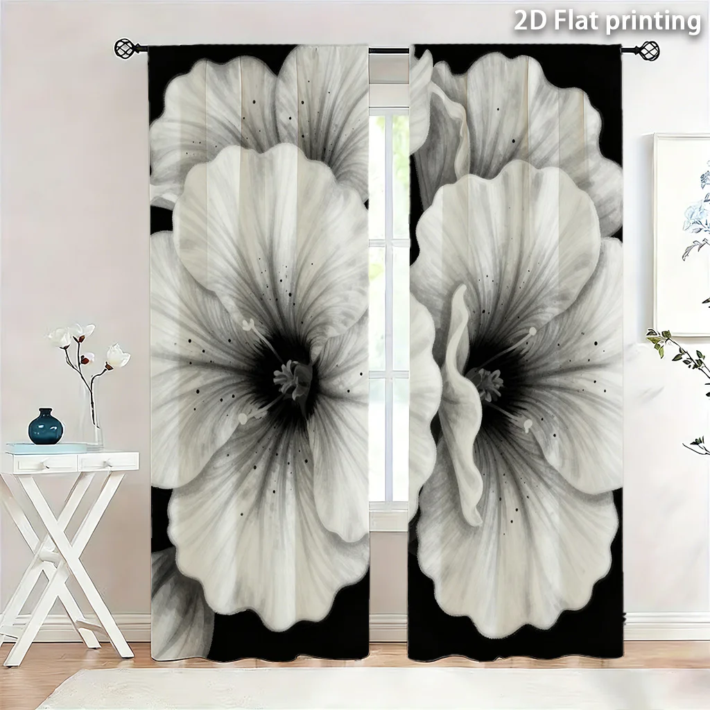 Dramatic Black Floral Pattern Curtain Panels Home Decoration Abstract Peony Print Drapes for Modern Luxury Windows