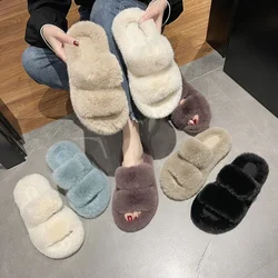 Scarpe comode per le donne 2024 sandali tacchi estivi velluto nuova moda fuori ragazze pelliccia bassa floccata roma pantofola corta in peluche Basic