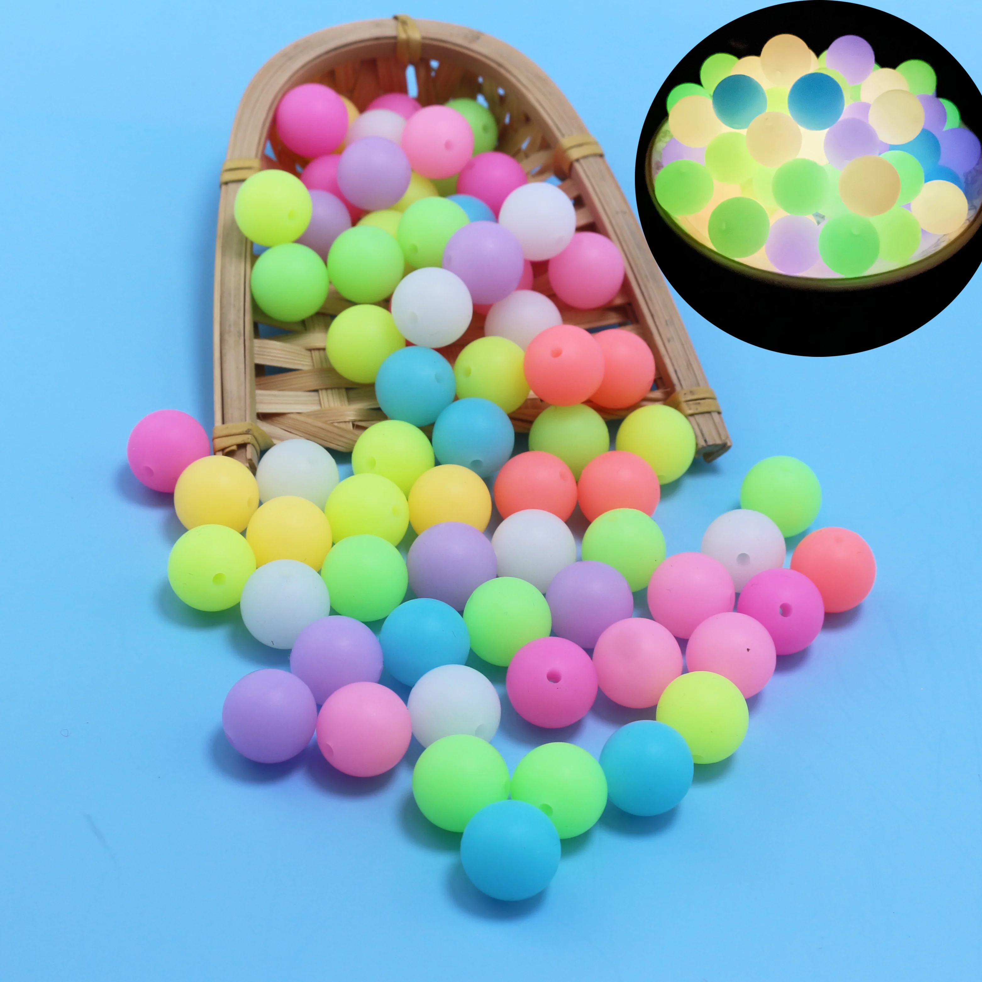 NEW 10mm 12mm 15mm 20pc Silicone Luminous Beads Loose Glow In The Dark Marking DIY Necklace Gift Food Grade Chewing Beads