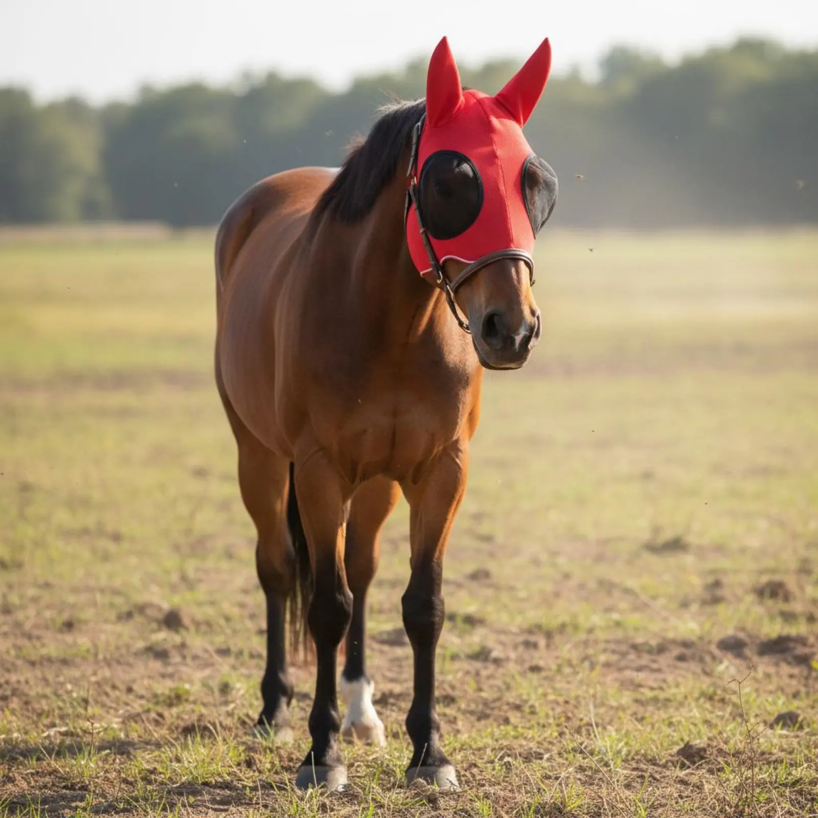 Breathable Horse Fly Mask Gnat Protection Reflective Horse Face Mask Pet Gear Fine Mesh with Ears for Outdoor, Pasture