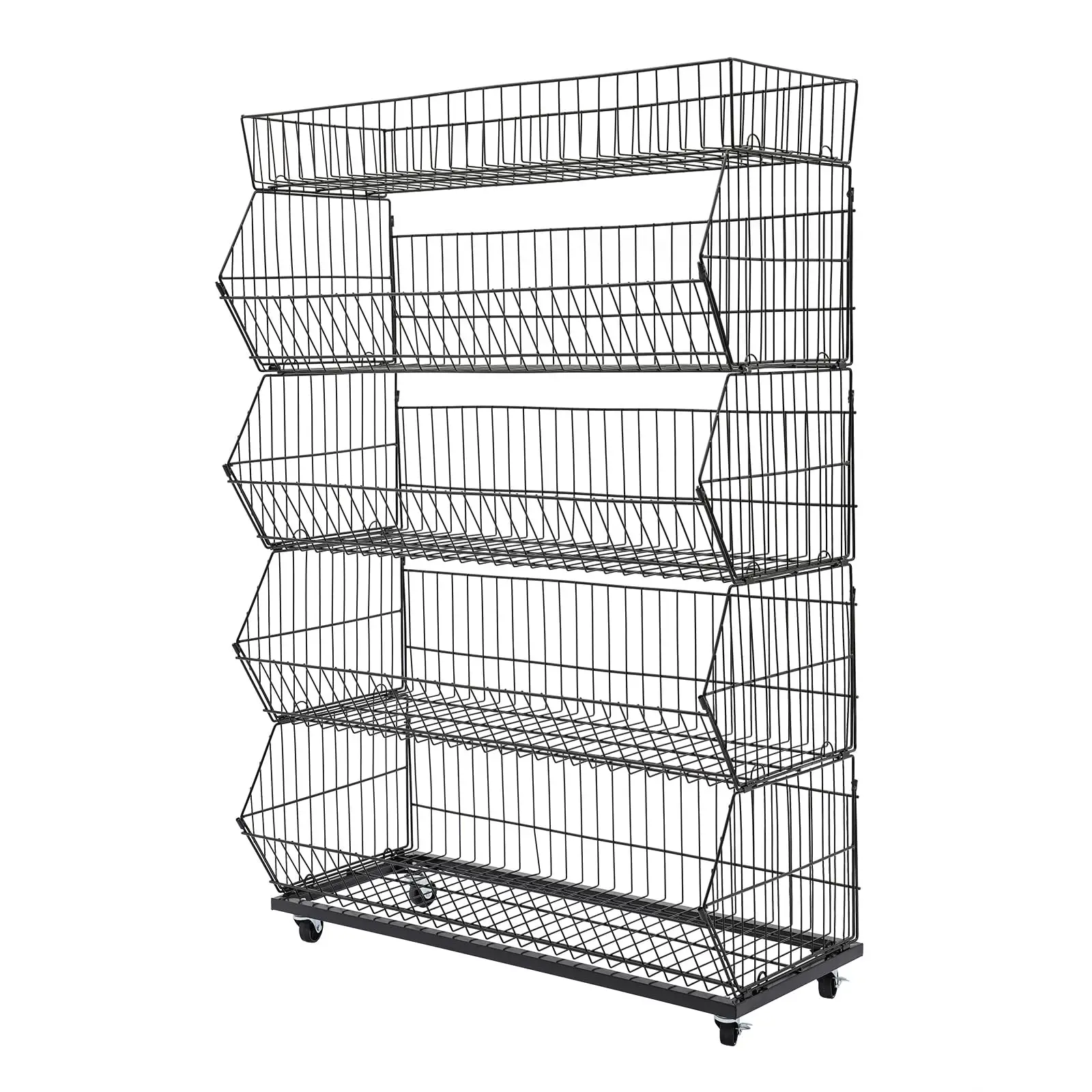 

5-Shelf Retail Display, Wire Shelving with Wheels and Hook Heavy-Duty Metal Snack Display Organizer, Retail Shelf for Supermarket