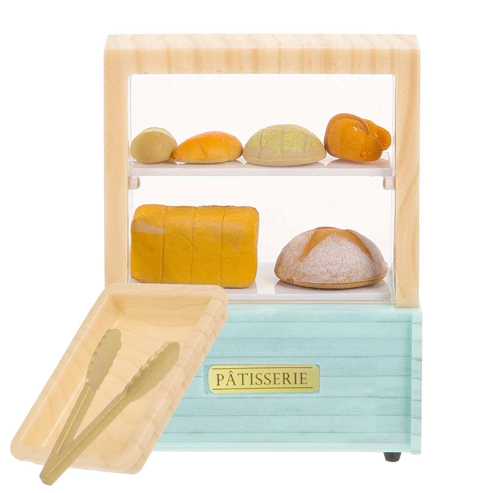 

1 Set Miniature Cake Cabinet Bread Clip Plate High Quality Sturdy Plastic Mini Display Bakery Cabinet for Dollhouse Kitchen