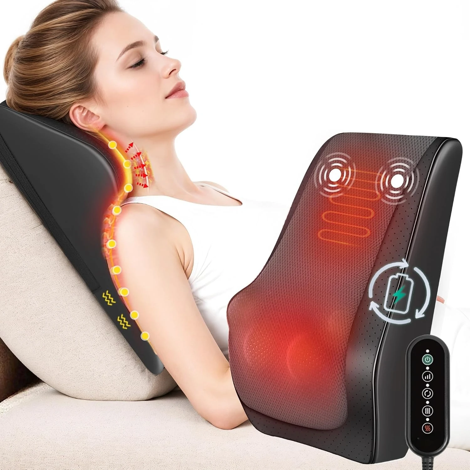 Neck & Shoulder Massager Premium Fabric Portable Size, Deep tissue, Kneading, Vibration, Shiatsu, Cordless, 4d, Pain relief, Massage for All Season Use, Neutral Grey