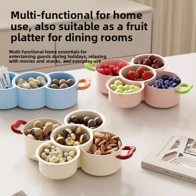 

Flower-decorated side dish and fruit bowl, double-layer draining basket, food-grade, for living room, home and kitchen use