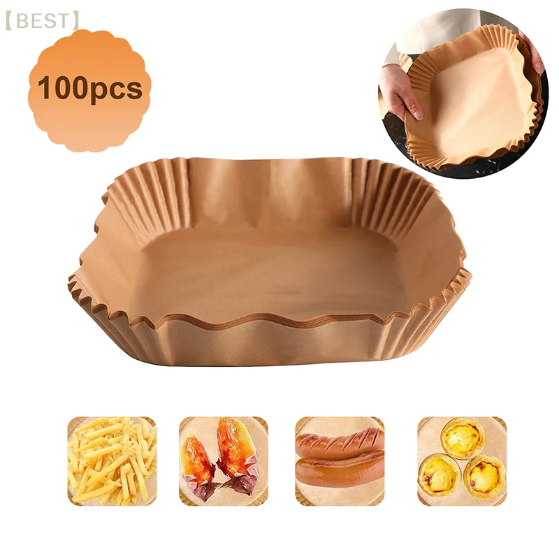 100Pcs Air Fryer Special Paper Food Silicon Oil Paper High Temperature Absorbent Paper Baking Accessories