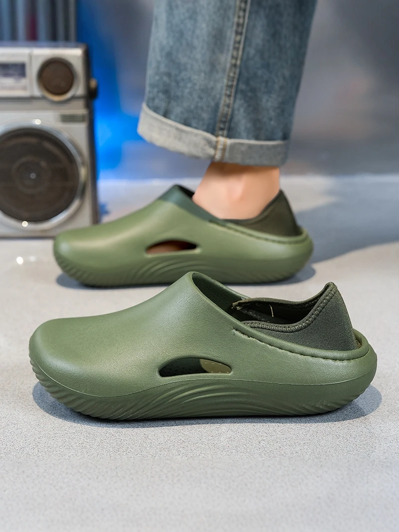 Men's Summer Thick Bottom Slip-On Shoes Waterproof Non-Slip Wear-Resistant Driver Casual Sports Sandals Breathable EVA Material