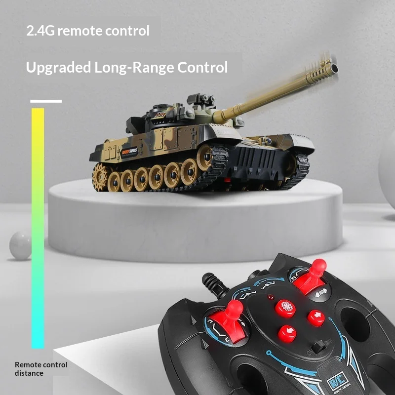 RC 2.4G Tracked Armored Tank Rotating Turret Long Range Control Multiplayer Battle Military Simulation War Model Toy For Kids