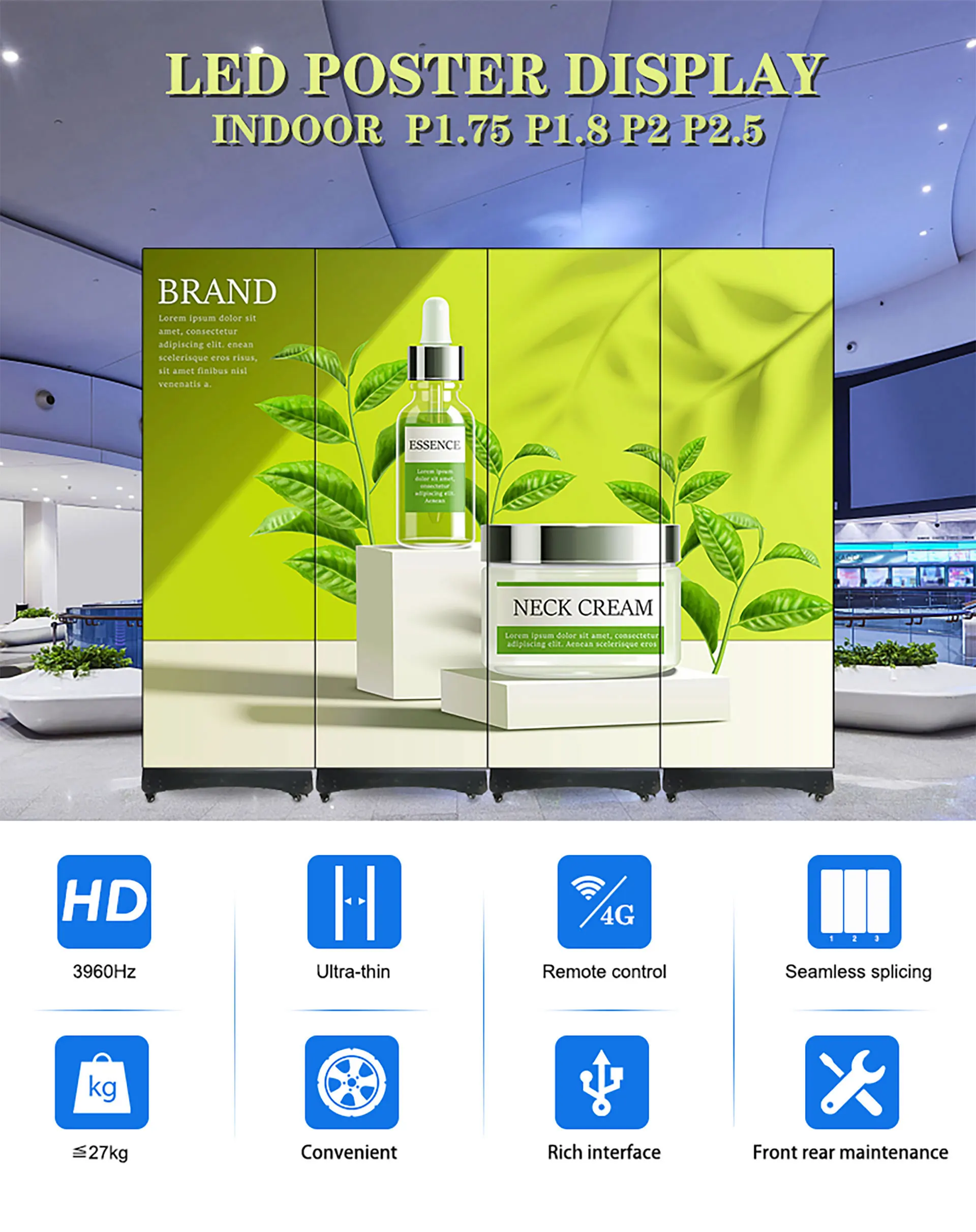 Indoor LED Poster Display Screen SMD/GOB/COB P1.86/P2/P2.5 Advertising Machine Welcome for Videos and Posters