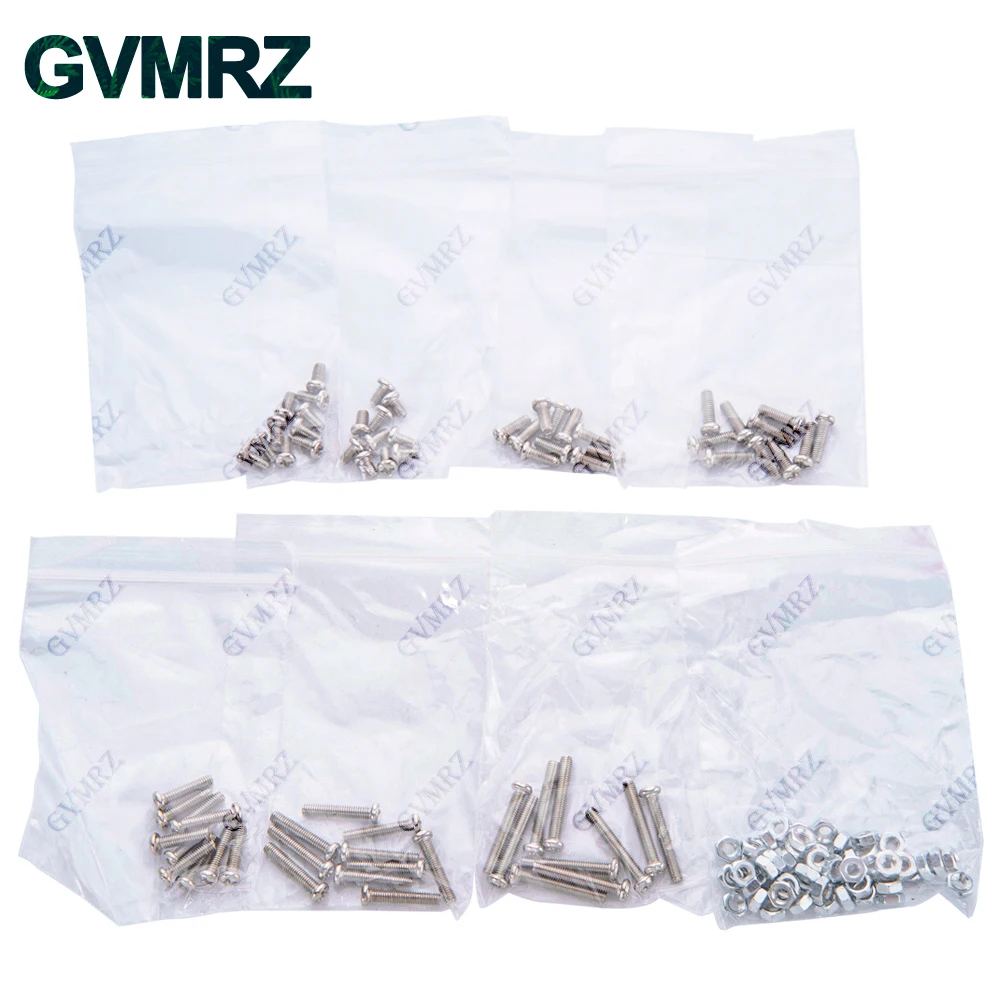 130PCS/lot M3 Screw Nut M3x5 3x6 3x8 3x12 3x16 Round Head Flat head Screw Cap Set Screws Phillips kit M3x10 mm Cap Screw M3x20
