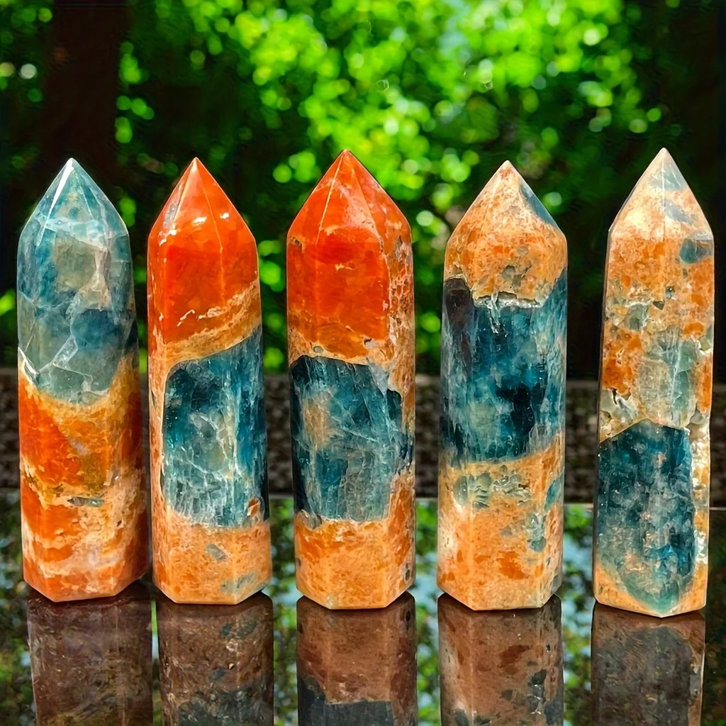 1pc Unique Blue Apatite Combined with Sunstone in a Crystal Tower Form Perfect for Home Decor