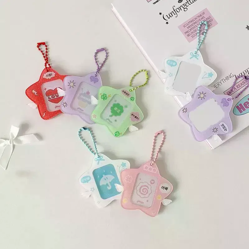 韓国スタイルハードカードフォルダーレンガアクリル 1 インチ ID 写真ストレージディスプレイペンダントキーホルダー装飾品