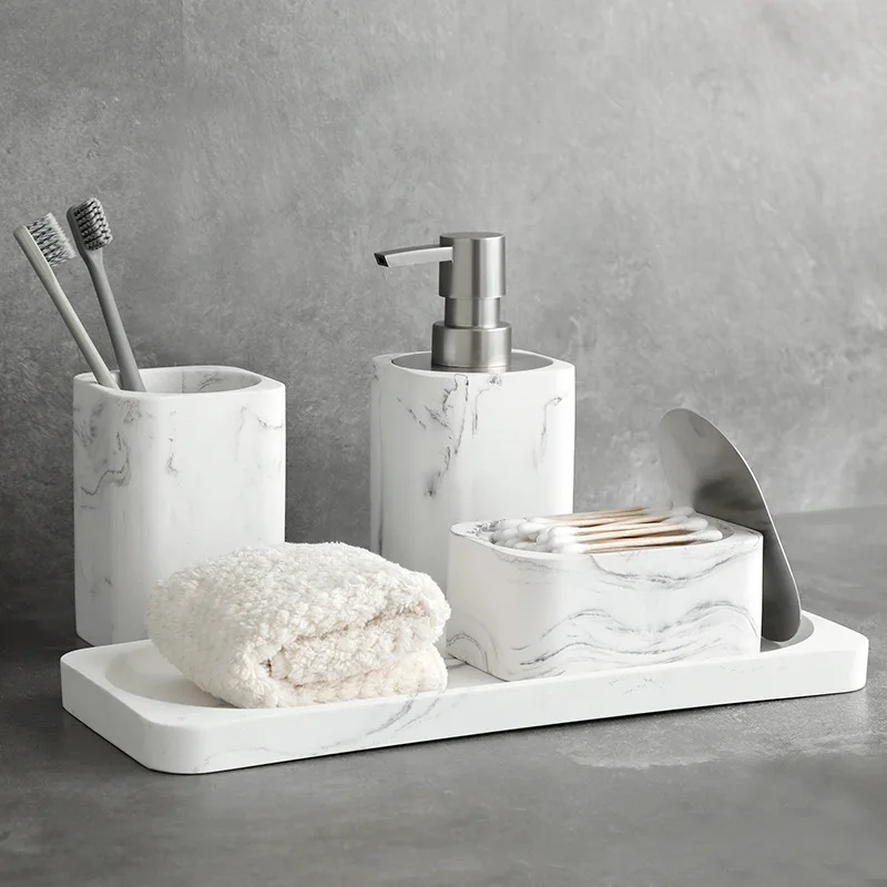 Portable Soap Dispenser Resin Imitation Marble Daily Necessities Bathroom Accessories Hotel Rinsing Cup Shampoo Travel Bottle