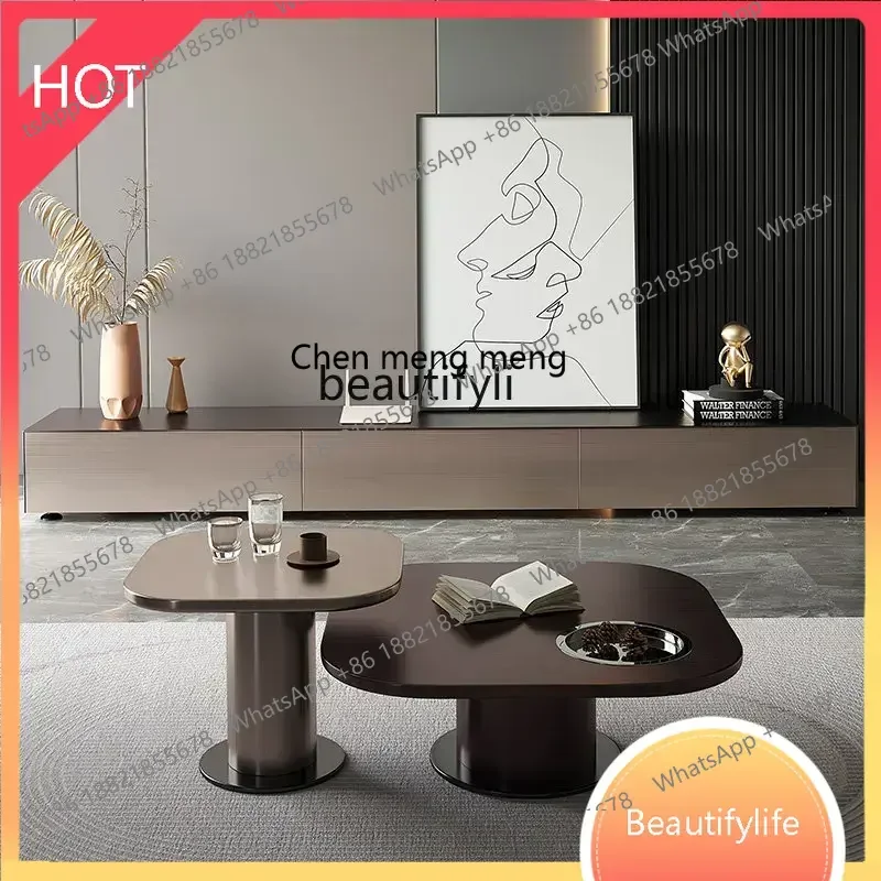 

new Italian Style Light Luxury Coffee Table Living Room Size round Creative Combination Model Room Oval ss 8617