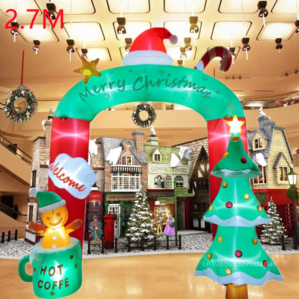 2,7 м надувная Рождественская арка и Рождественская елка и маленький имбирный человек со встроенной фотоподсветкой уличный праздничный украшение для вечеринки
