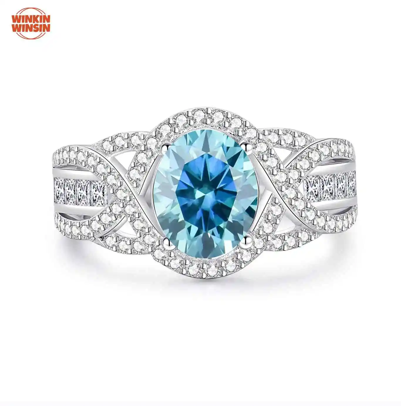 

Winkin Winsin S925 Pure Silver 2 Carat Oval Pigeon Egg Moissanite Ring Women's Silver Jewelry