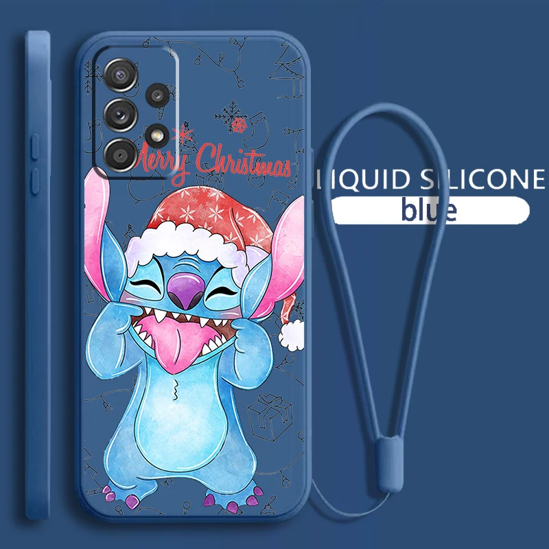 Stitch Merry Christmas For Samsung Galaxy A73 A54 A53 A33 A52 A32 A22 A71 A51 A21S A03S 4G 5G Liquid Rope Soft Phone Case Cover