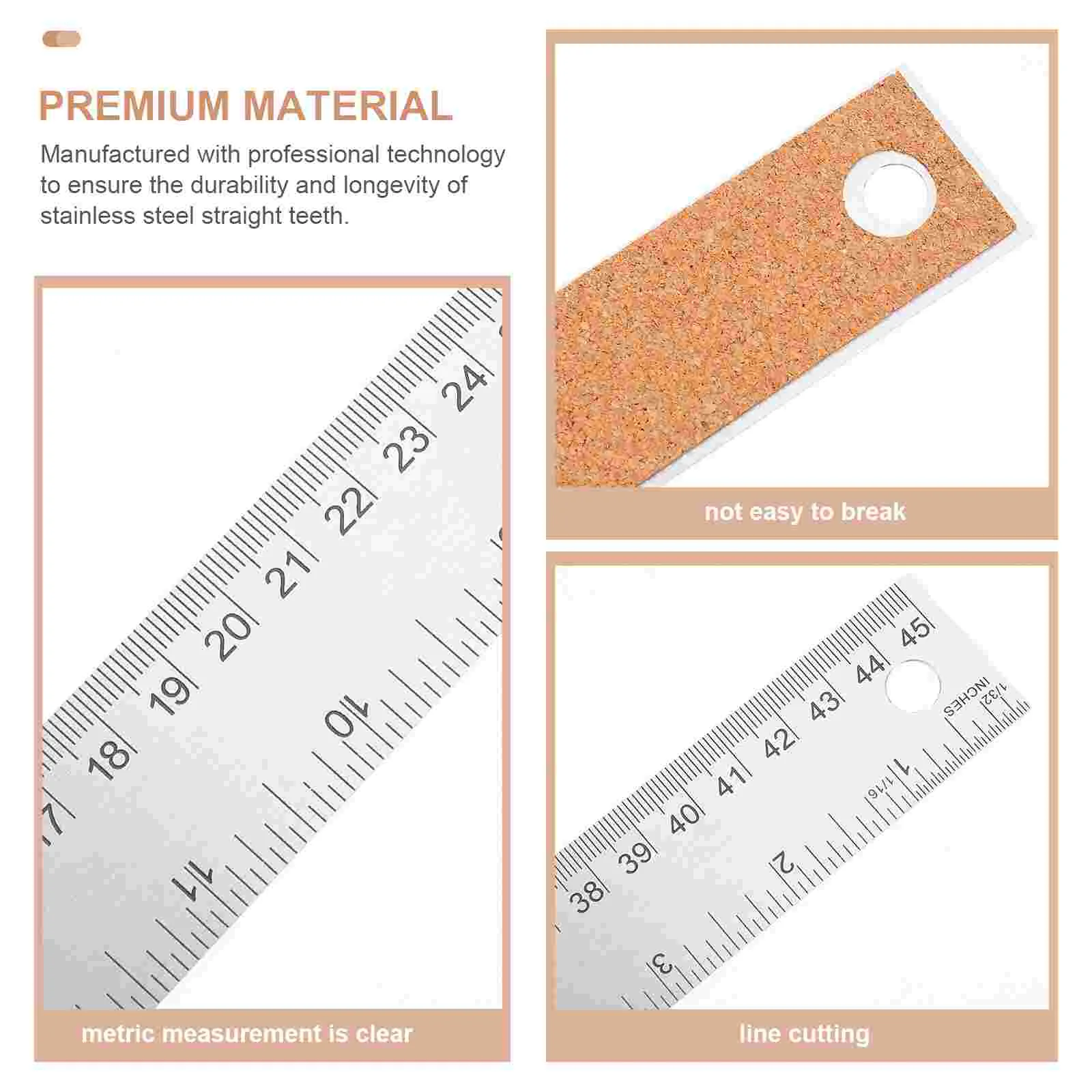 2 Pcs Metal Ruler Carpenter Cork Stainless Steel Student Rulers Bulk 3000X350X050CM Wooden Machinist