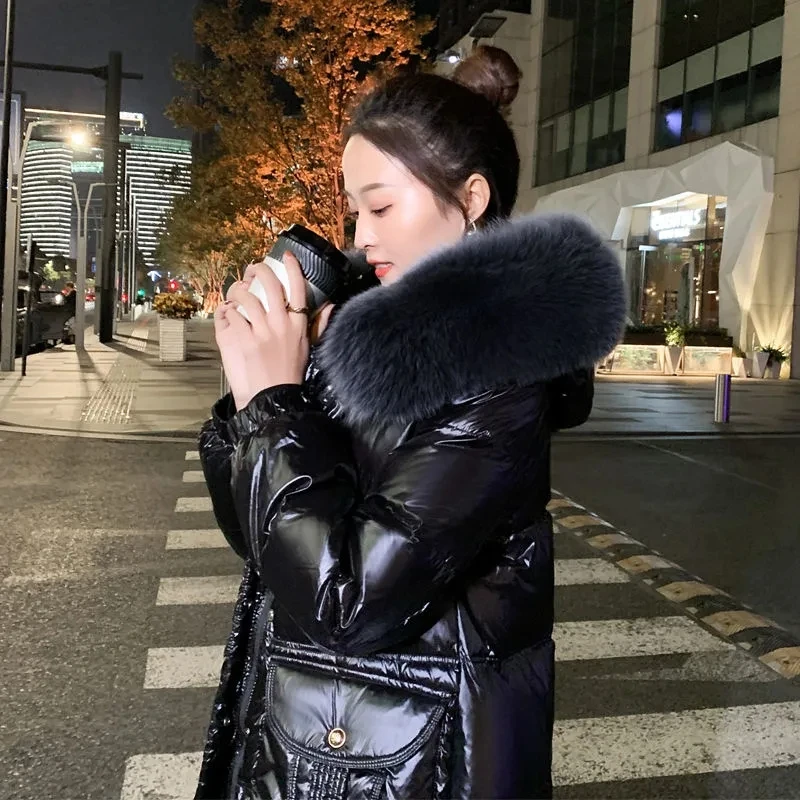 Down Padded Jacket Women\'s 2024 New Parkas Short Style Big Fur Collar Hot Style Winter Cotton Coat Wash-Free Jackets Female Tops