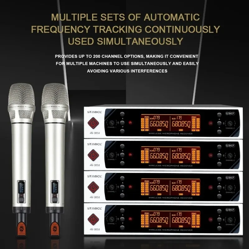 ST-9850 Беспроводной микрофон УВЧ, профессиональный двухканальный портативный микрофон, очень подходит для караоке, церкви, свадьбы, мероприятий