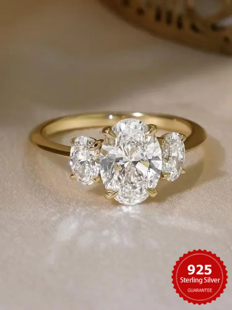 

925 Sterling Silver Simple Classic Shiny Triple Oval Zircon Ring For Women Engagement Wedding Luxury High Quality Fine Jewelry