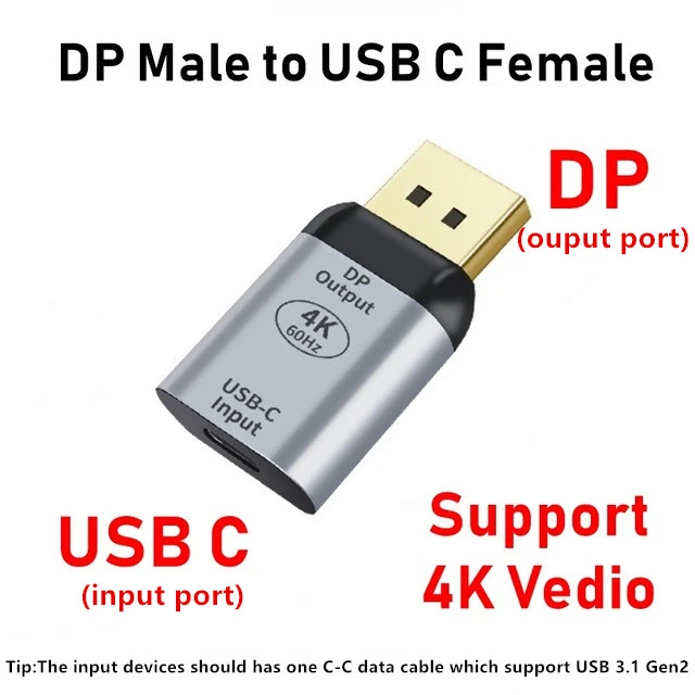 Type C Female to HDMI-Compatible DP Male Adapter 4K 60Hz USB C Plug Converter for Laptop Notebook Connector