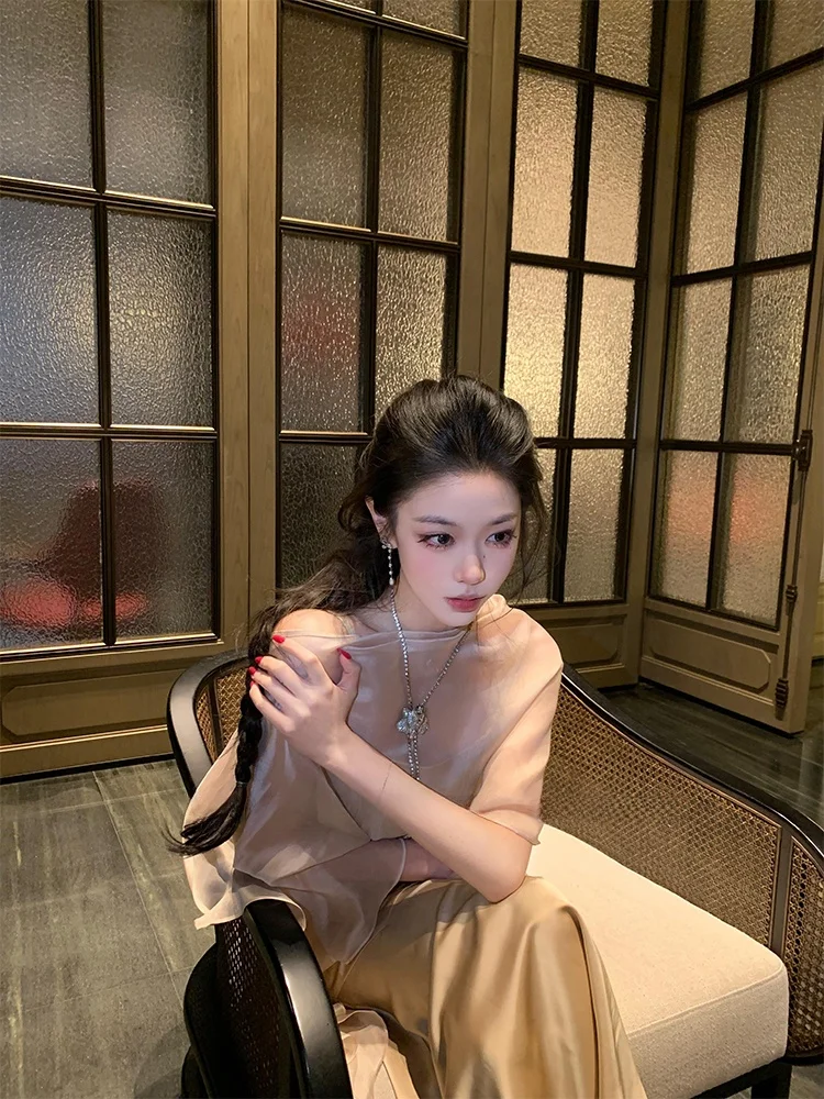 

New Chinese Style Women's Set Photography Chic Cold Sensation Strap Fish Tail Wrap Long Skirt Cover up Two Piece Set