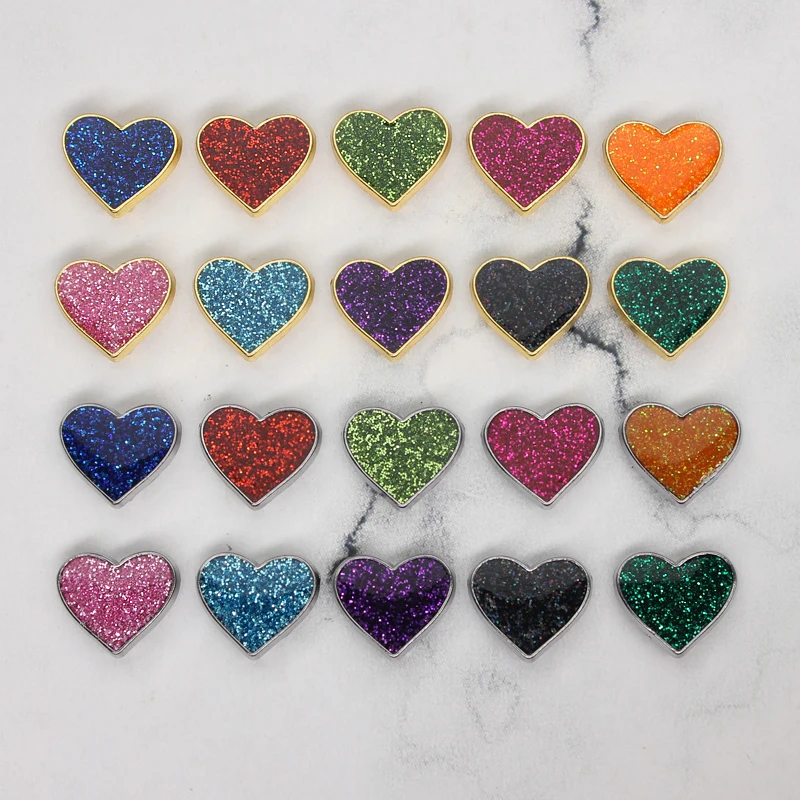 

Glitter Bling Sparking Heart Slide Charms Internal Dia.8mm DIY Accessories Fit 8mm Belt Collar Keychain Bracelet Cellphone Gift