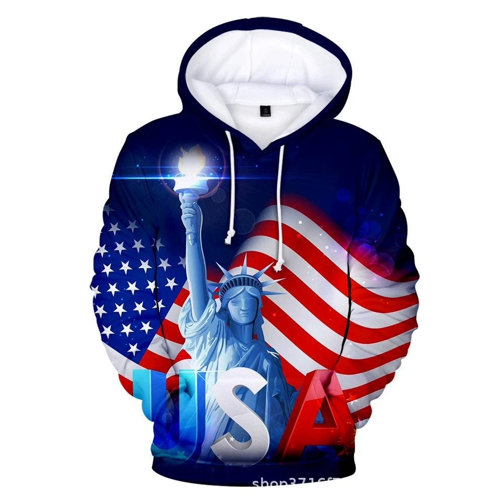 Fashion Independence Day flag 3D Print Hoodie Men Women Hoodies Streetwear Oversized Pullovers Hooded Sweatshirts Male Tops