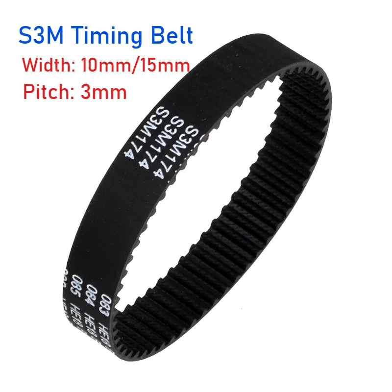 1pcs S3M Timing Belt Length 339/354/357/378/384/390-900mm Pitch 3mm Width 10mm/15mm Rubber Close Loop CNC Drive Belt