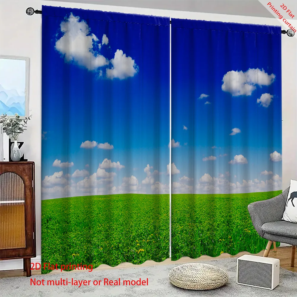 

Grassland Sky 2D Printed Curtains, Aesthetic Home Decor, Bedroom, Living Room, Dormitory, and Office Sunshade Curtains