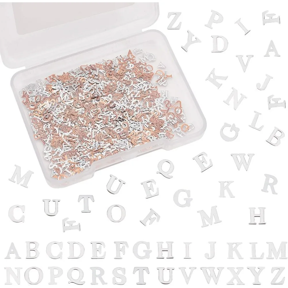 1040 Pcs Platinum Letter Resin Filler Alphabet Resin Filling Charms Alloy Epoxy Resin Supplies Brass Cabochons for Nail Art