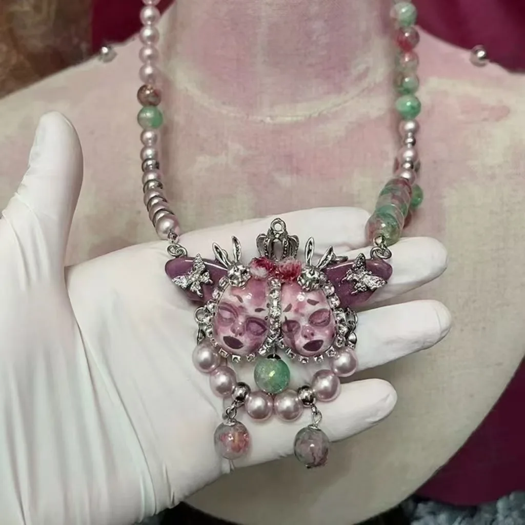 Collar de cabeza de bebé gemelo, joyería gótica Y2K de estilo decadente para mujeres y hombres, joyería de moda, accesorios de subcultura, regalos de fiesta
