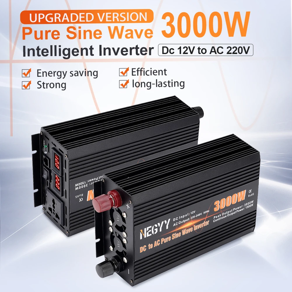

HulitTop Pure Sine Wave Solar Inverter 1600W 2400W 3000W DC to AC Sine Electronic 12V to 220V 50Hz Voltage Converters Cars Parts