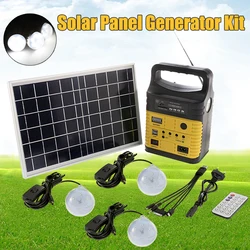 Portable Solar Generator System 3 Bulbs Radio Outdoor Solar Power Panel Camping Kit LED Emergency Lighting with Remote Control