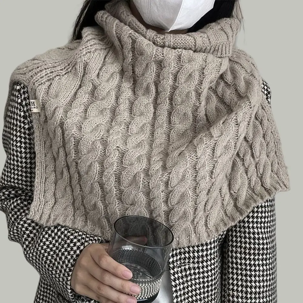 Korean Winter Knitted Warm Collar Scarf Women Luxury New Solid Twist High Neck Wraps Fashion Pullover High Collar Shawl