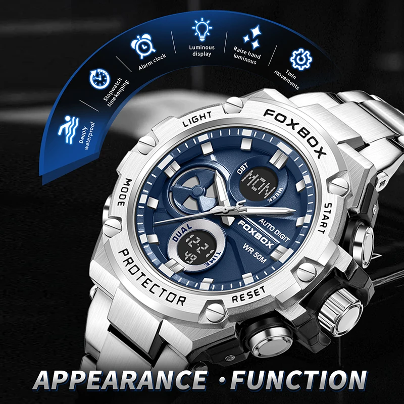 LIGE fashion watch top brand men quartz wristwatches dual display watch waterproof LED Gifts for men clock Relogio Masculino