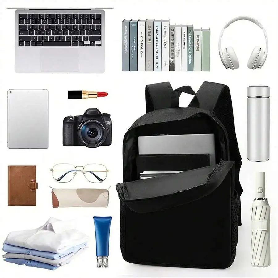 

Black Multi-Pocket Organized Backpack For Laptop Books And Essentials