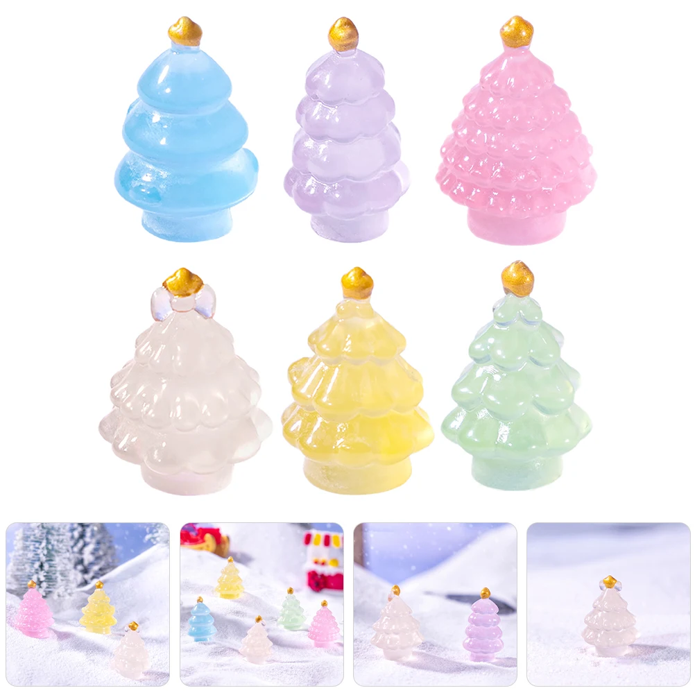 

6 Pcs Glow in the Dark Christmas Tree Miniature Resin naments Decorations for Crafts Night Light Figurines
